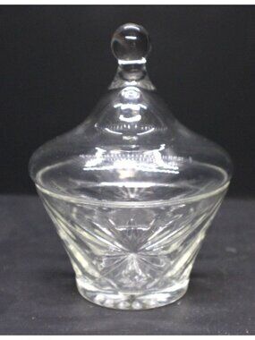 Anchor Hocking Clear Cut Glass Candy Dish Lid Starburst Pinwheel Pattern Vintage